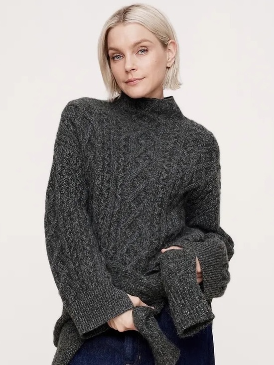 Banana Republic Sweaters - BANANA REPUBLIC Cashmere Cable-Knit Cropped Sweater With Vented Back, S